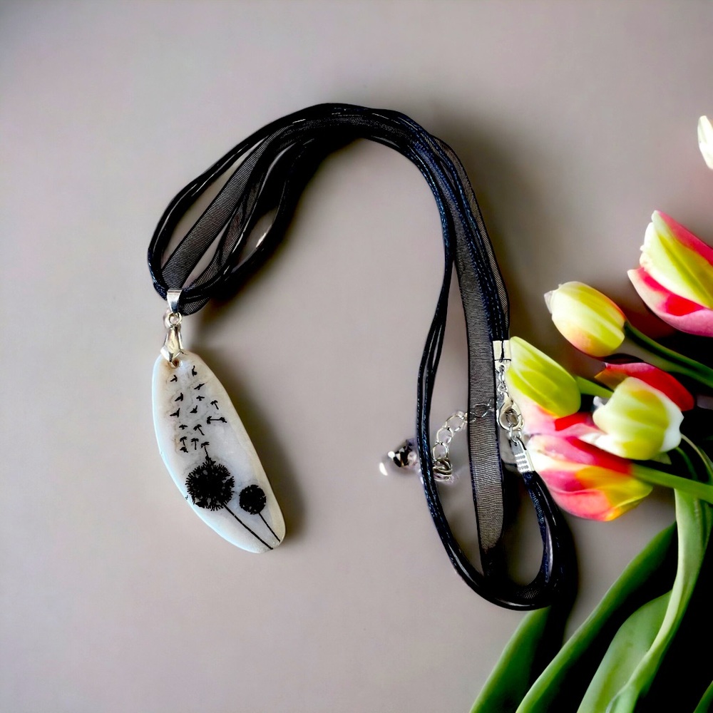 Dandelion ribbon necklace
